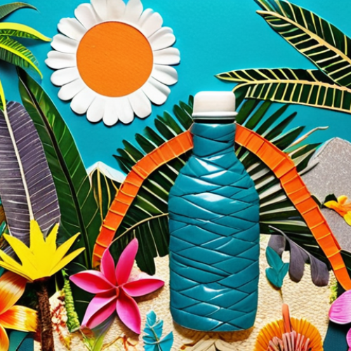 Home 11 **
A vibrant collage made from recycled materials like colorful fabric scraps, plastic bottle pieces, and dried flowers. The collage depicts a stylized tropical landscape with lush foliage and bright, whimsical details. Focus on texture and the contrast between the different materials.
**