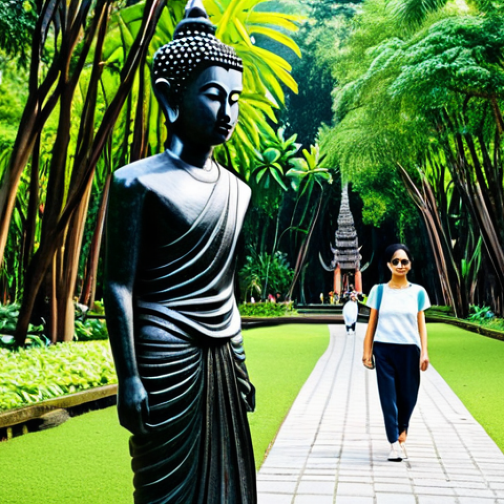 여행과 생태 미술의 만남 - **Art in Nature:** "A serene art park in Chiang Mai, Thailand. Lush greenery surrounds contemporary ...