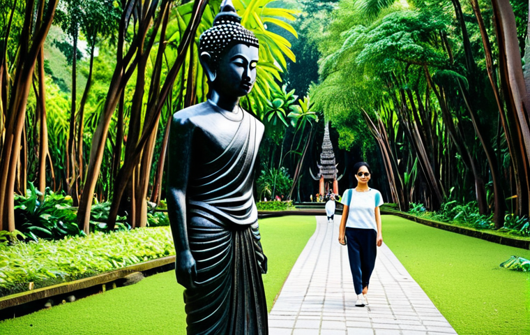 여행과 생태 미술의 만남 - **Art in Nature:** "A serene art park in Chiang Mai, Thailand. Lush greenery surrounds contemporary ...