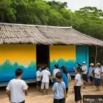 Home 20 지역 생태계 보호를 위한 미술 활동 - A vibrant community mural painting event in a Thai coastal village, featuring local artists and chil...