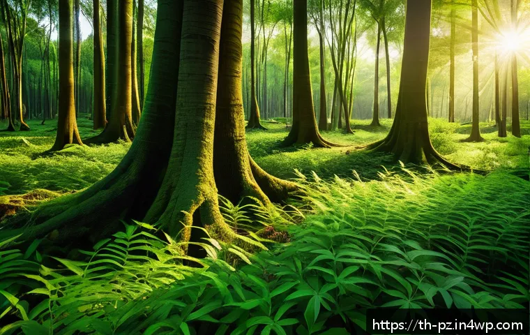 자연의 색과 질감을 활용한 미술 - A serene forest scene showcasing vibrant green leaves with smooth, detailed veins and subtle olive t...