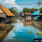 Home 23 미술을 통해 알리는 기후 변화 - A vivid oil painting depicting the southern Thailand flood crisis with intricate details: vibrant ye...