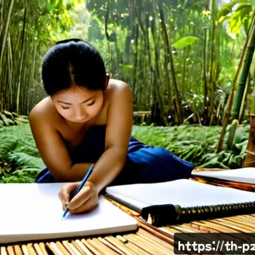 자연을 느끼는 드로잉 클래스 - Photorealistic outdoor drawing class in a lush northern Thai forest clearing, a diverse group of Tha...
