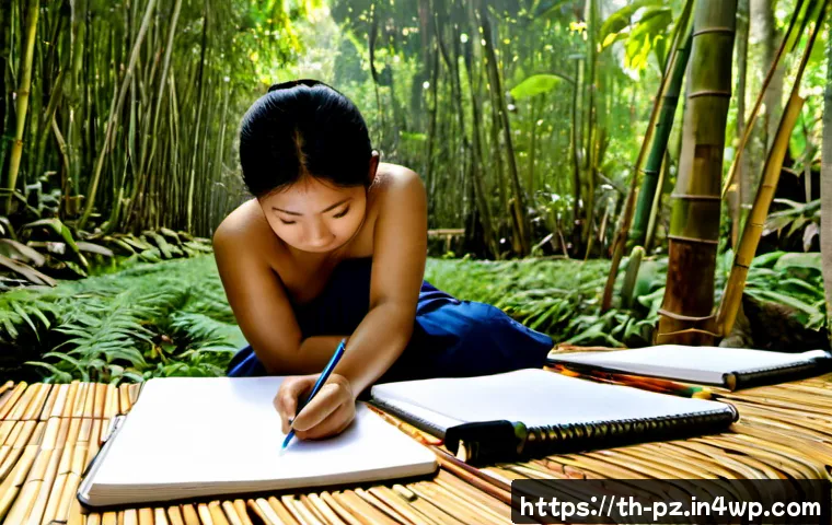 자연을 느끼는 드로잉 클래스 - Photorealistic outdoor drawing class in a lush northern Thai forest clearing, a diverse group of Tha...